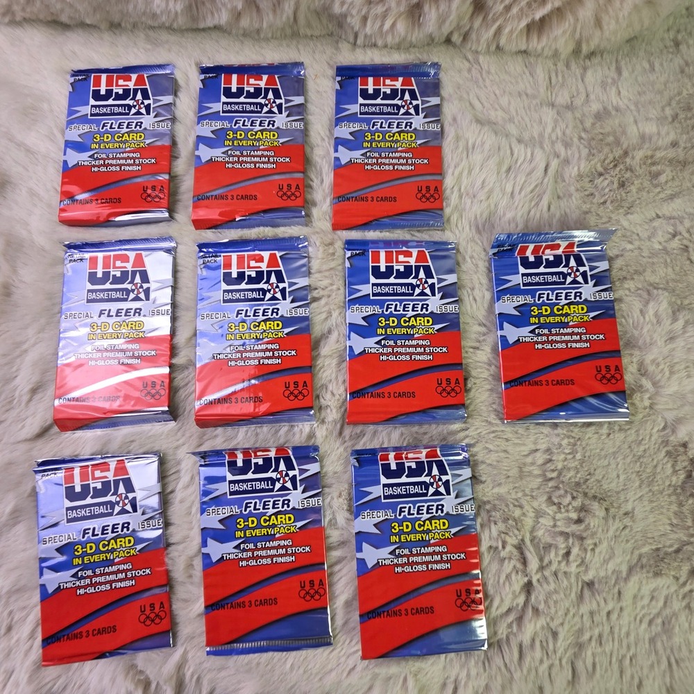 10 Pack Lot 1996 Fleer USA Basketball Special Issue 3-D Card Sealed Retail Packs